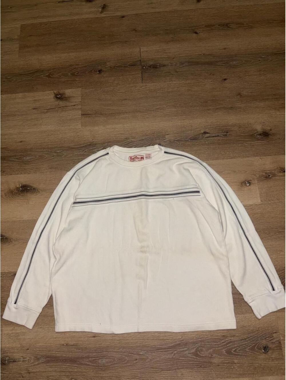 Vintage Y2K Rain Zero Striped Long Sleeve Shirt White Navy Men’s XL
